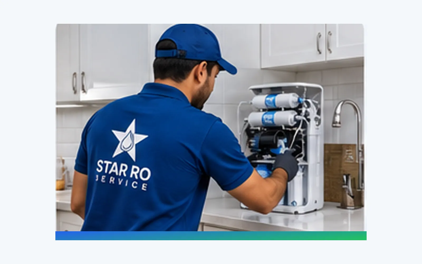 Technician servicing RO water purifier